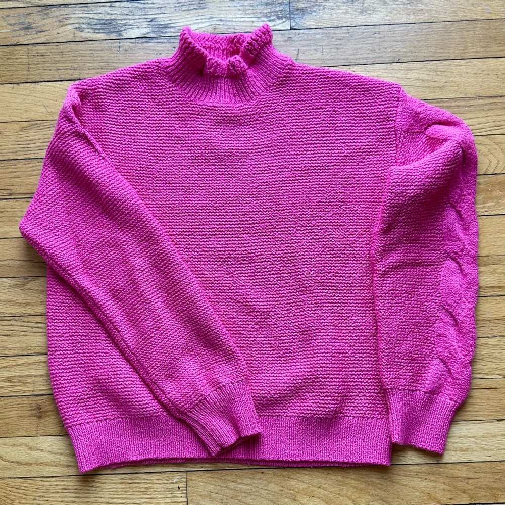 J. Crew Pink Cotton Mock Neck Sweater with Chunky Knit Size Small